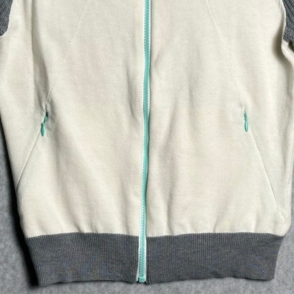 Title Nine Sz XS Full Zip Mobetta 70 Sweatshirt Thermal Sleeves Gray Cream cozy - Picture 8 of 10